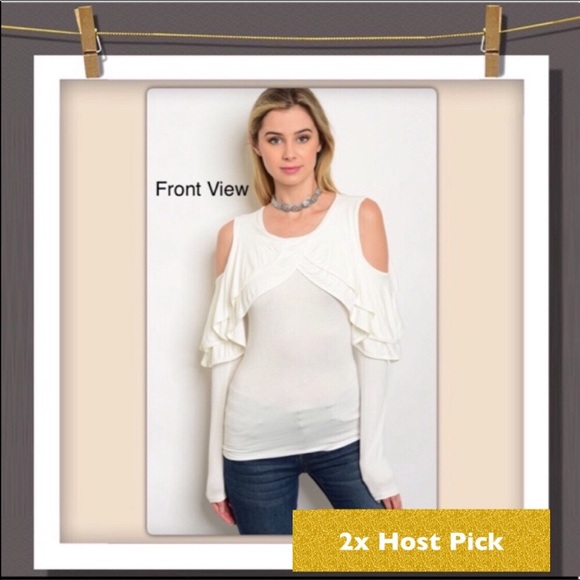 White Ruffle Cold Shoulder Top - Picture 7 of 8